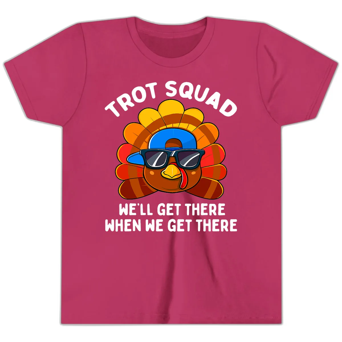 Trot Squad Turkey Thanksgiving Youth T-Shirt in Berry