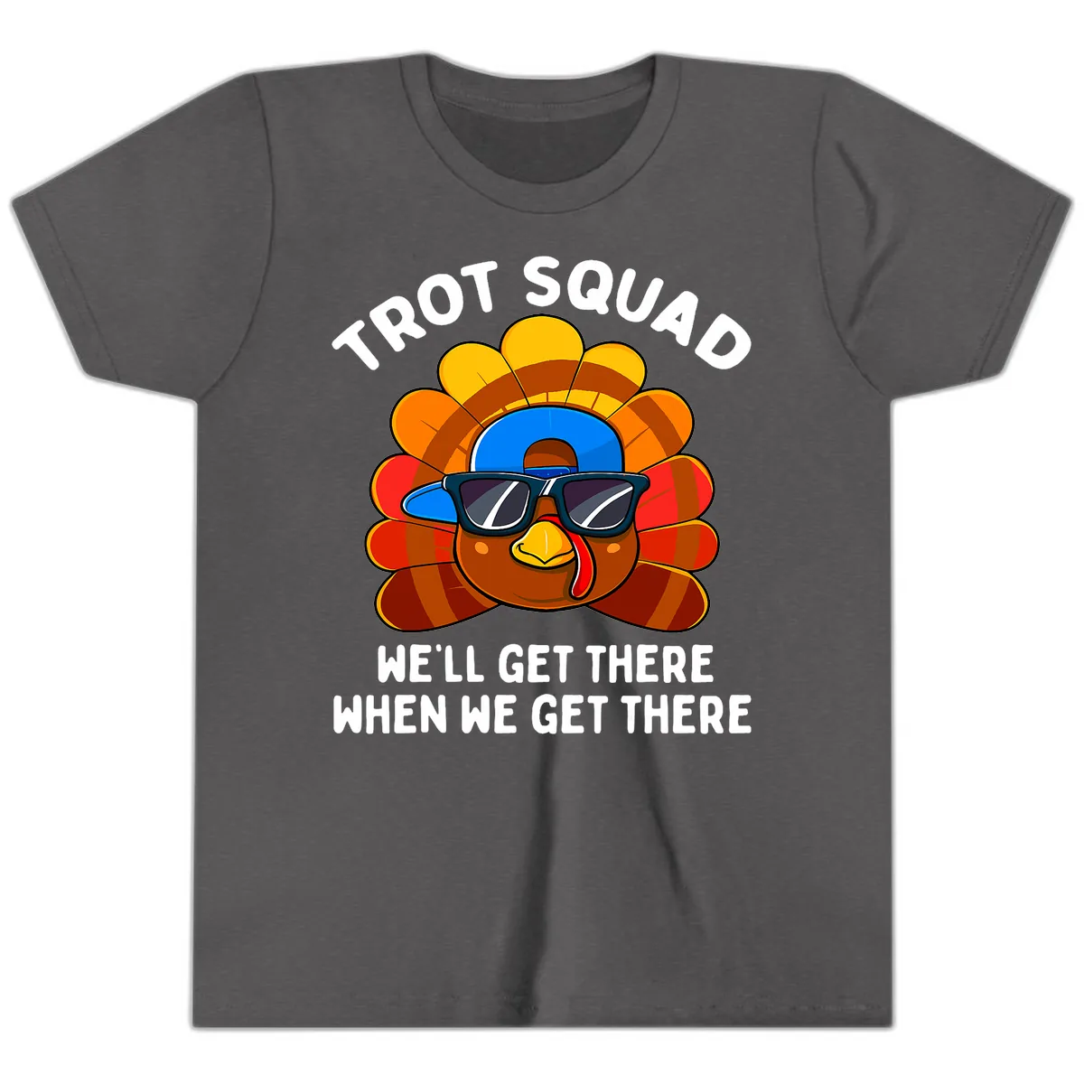 Trot Squad Turkey Thanksgiving Youth T-Shirt in Dark Heather Grey