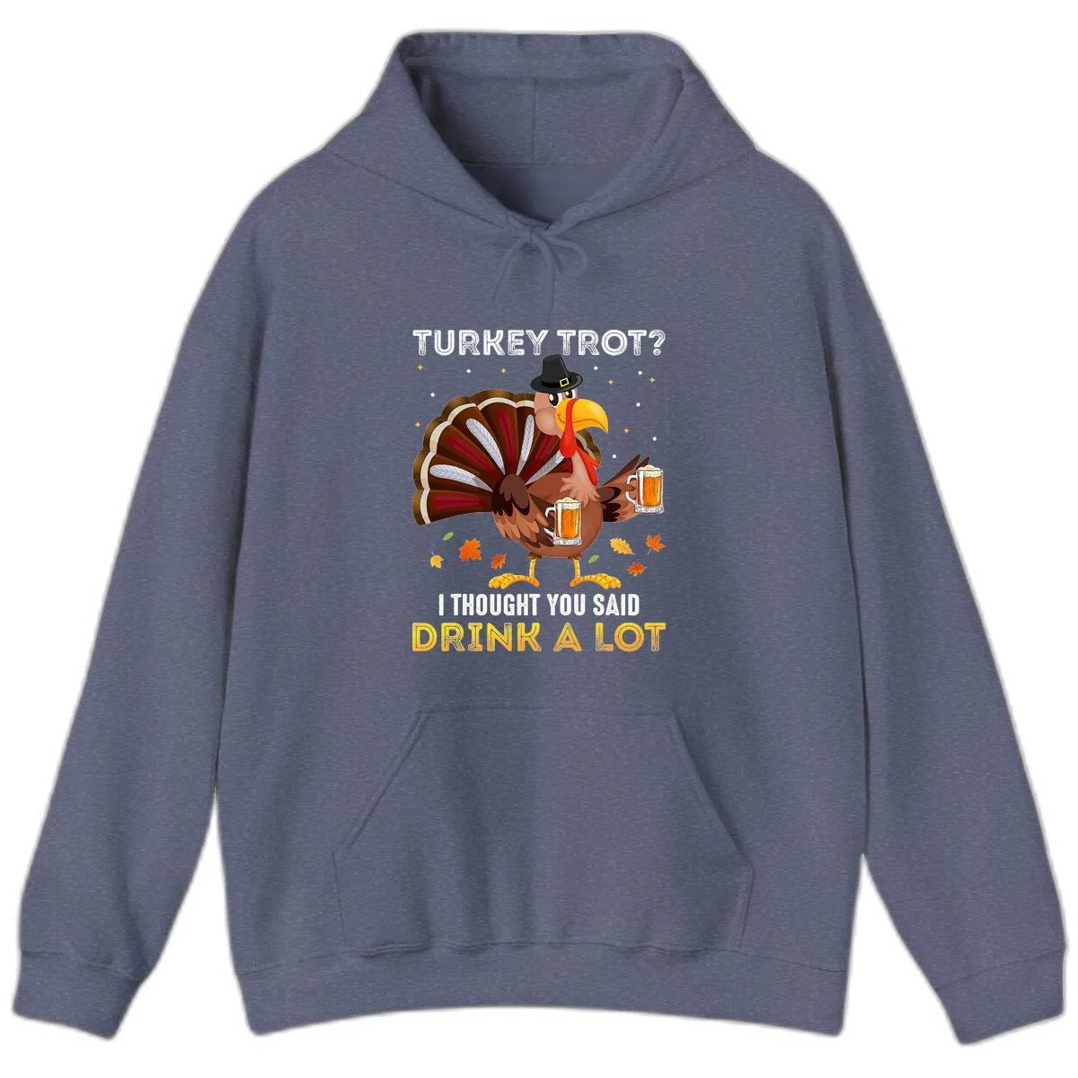 Turkey Trot Drink A Lot Hoodie in Heather Navy