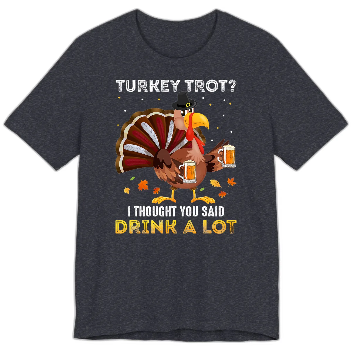 Turkey Trot Drink A Lot Premium T-Shirt in Heather Navy