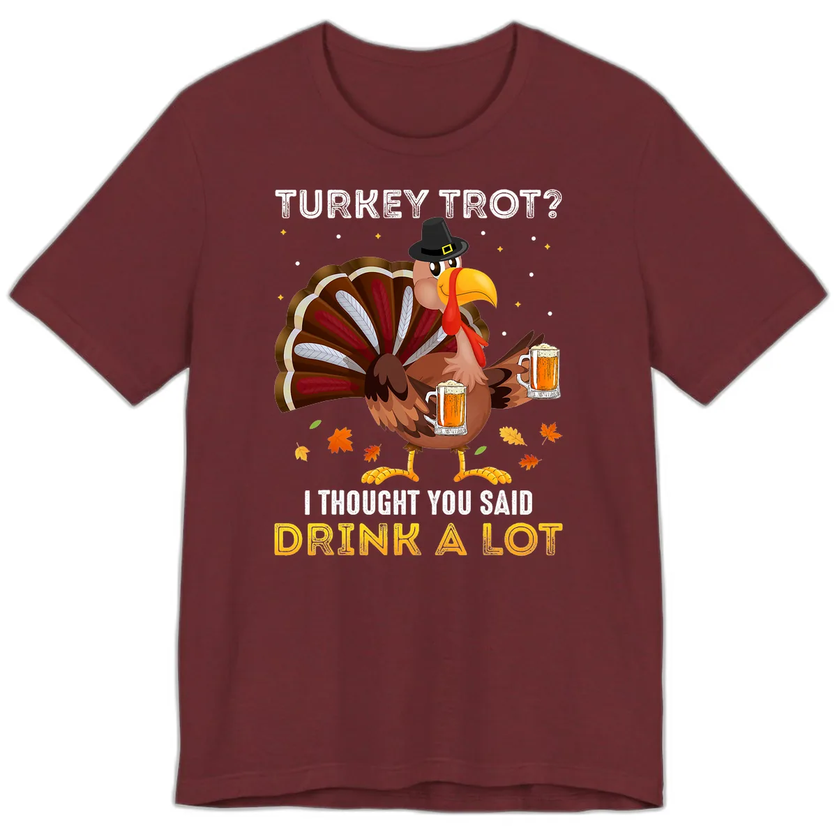 Turkey Trot Drink A Lot Premium T-Shirt in Heather Cardinal