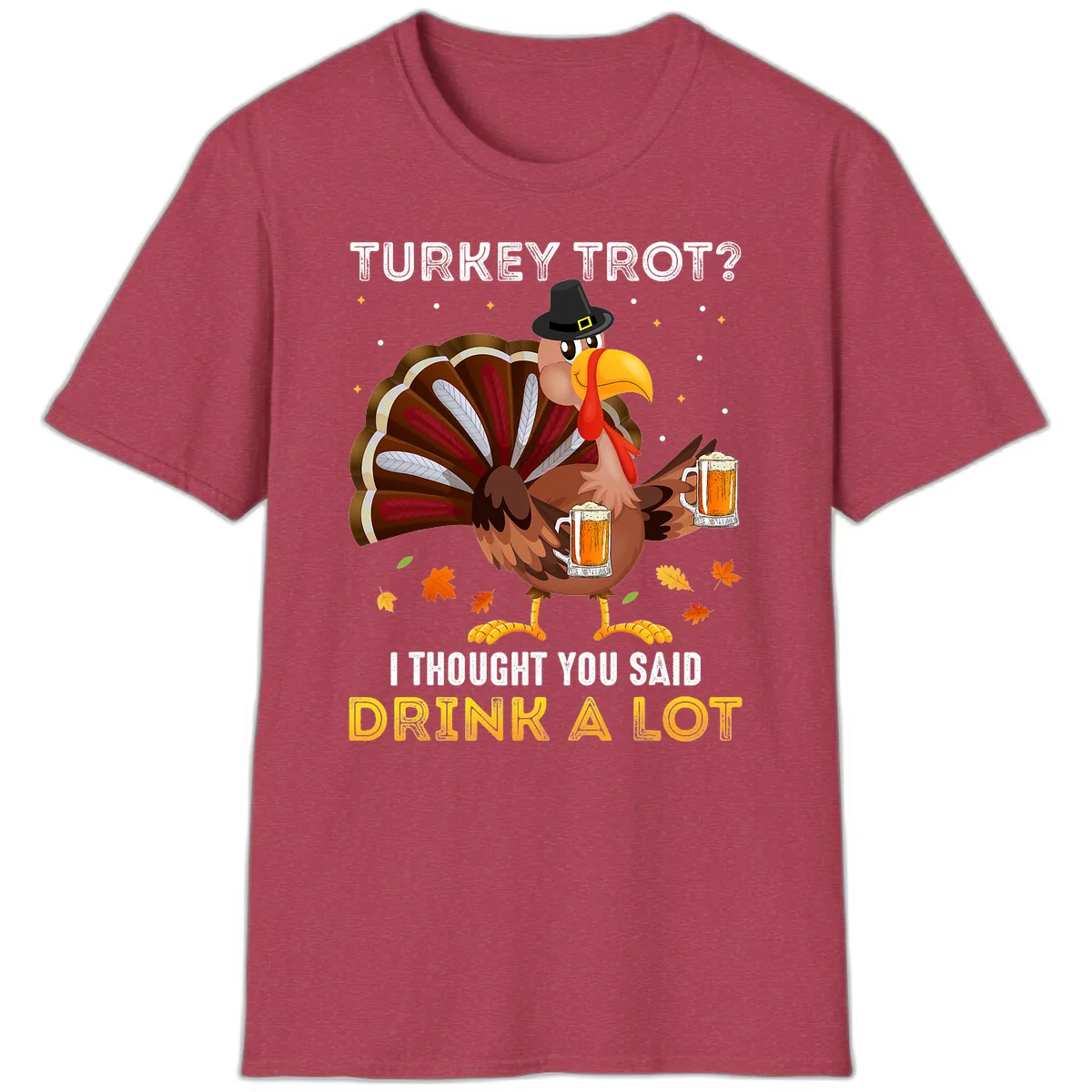 Turkey Trot Drink A Lot T-Shirt in Heather Cardinal