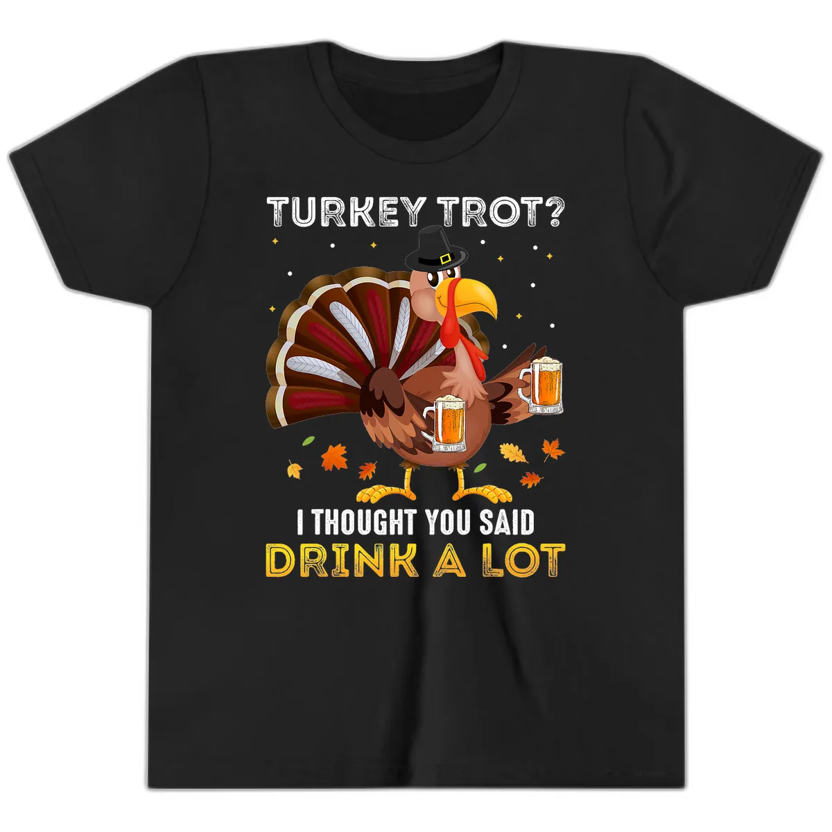 Turkey Trot Drink A Lot Youth T-Shirt in Black