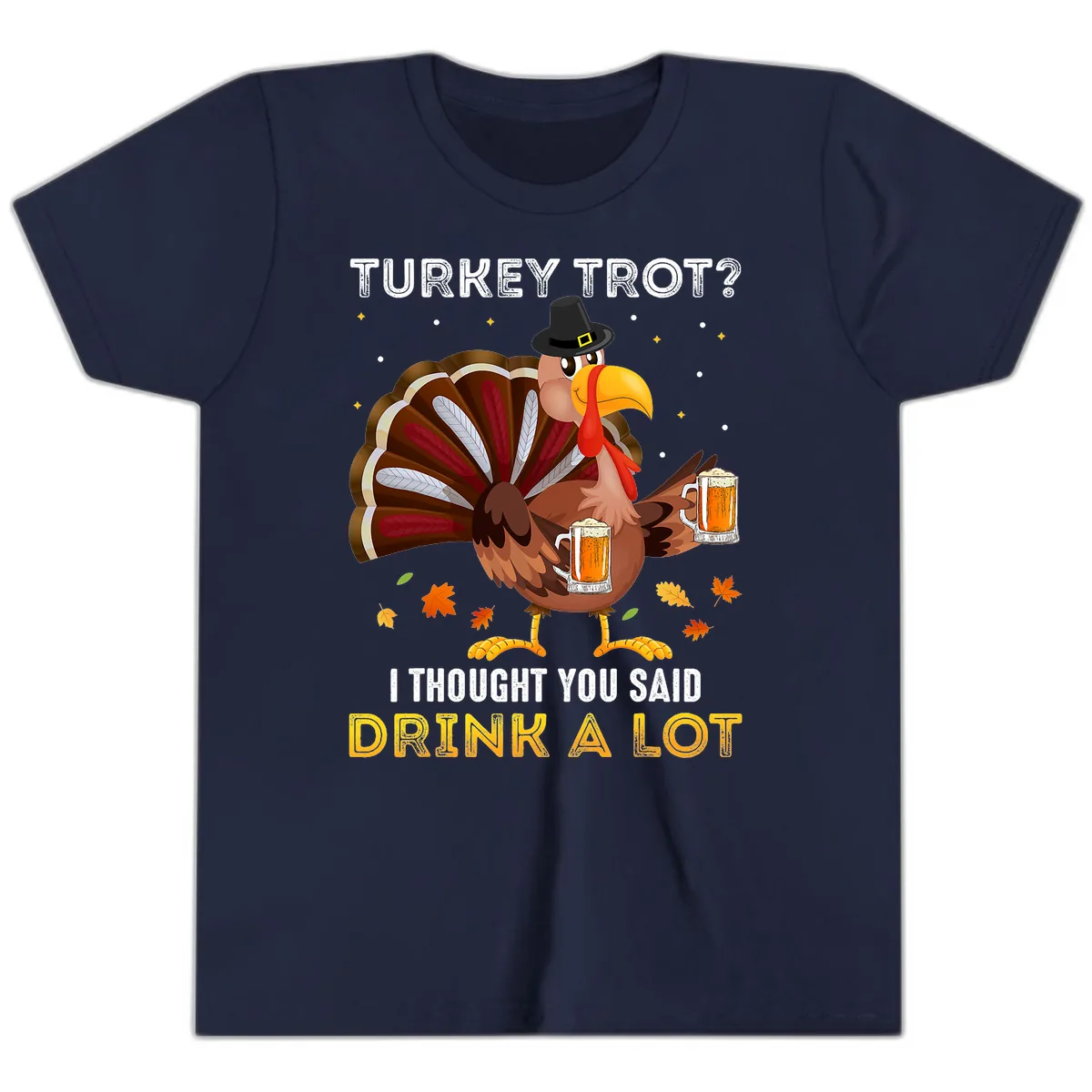 Turkey Trot Drink A Lot Youth T-Shirt in Navy