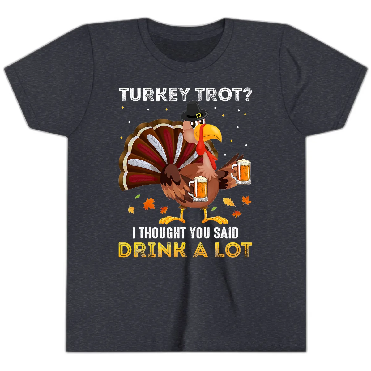 Turkey Trot Drink A Lot Youth T-Shirt in Heather Navy