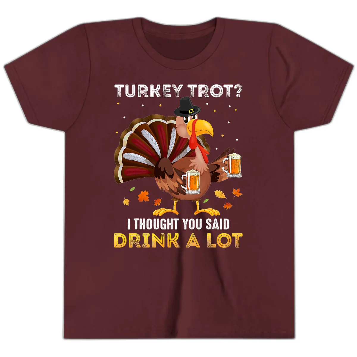 Turkey Trot Drink A Lot Youth T-Shirt in Maroon