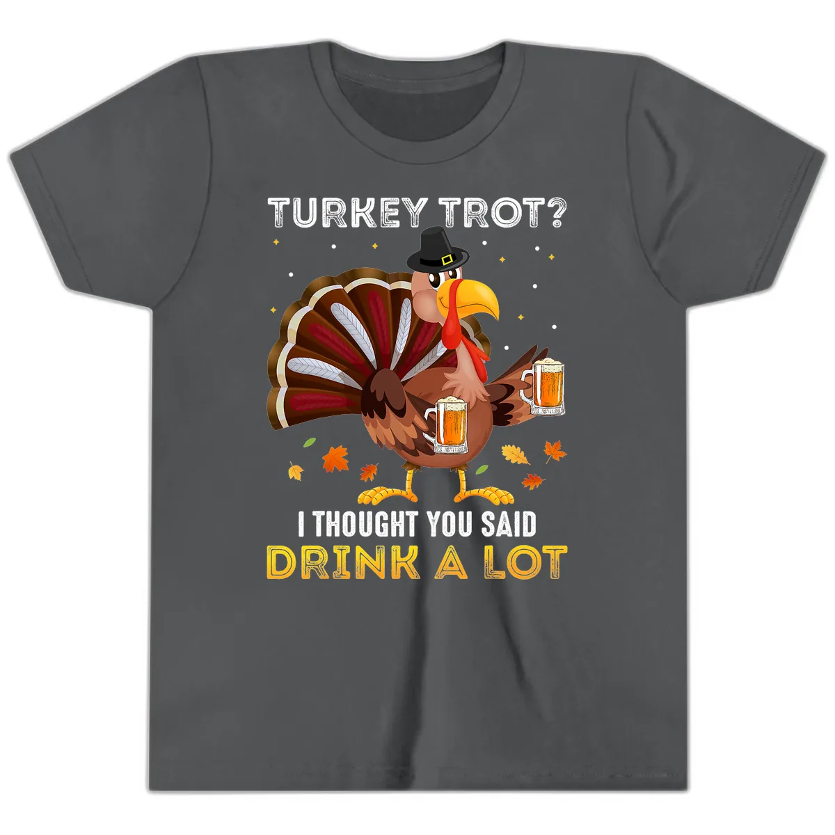 Turkey Trot Drink A Lot Youth T-Shirt in Asphalt