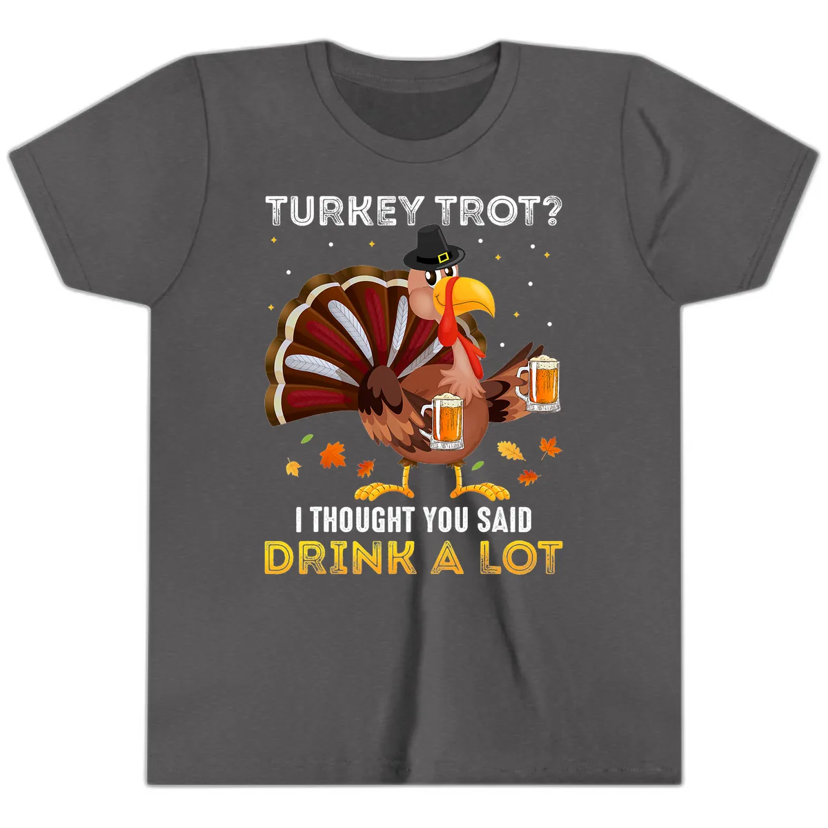 Turkey Trot Drink A Lot Youth T-Shirt in Dark Heather Grey