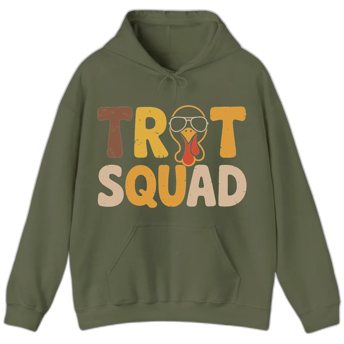 Turkey Trot Squad Graphic Hoodie in Military Green