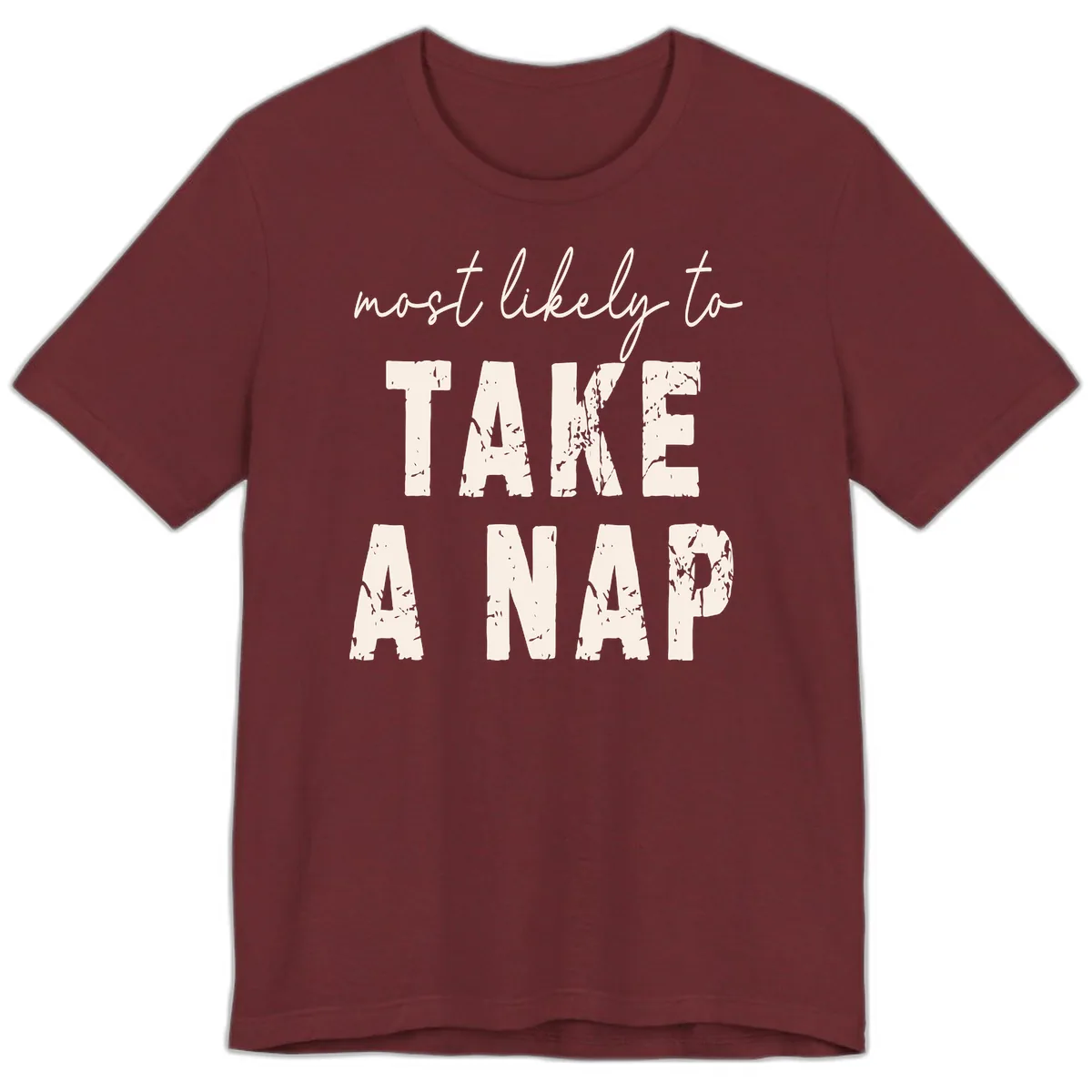 Most Likely To Take A Nap Premium T-Shirt in Heather Cardinal