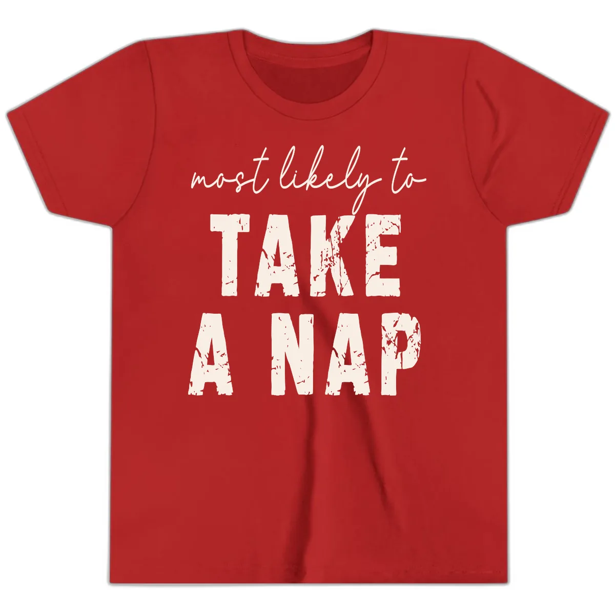 Most Likely To Take A Nap Youth T-Shirt in Red