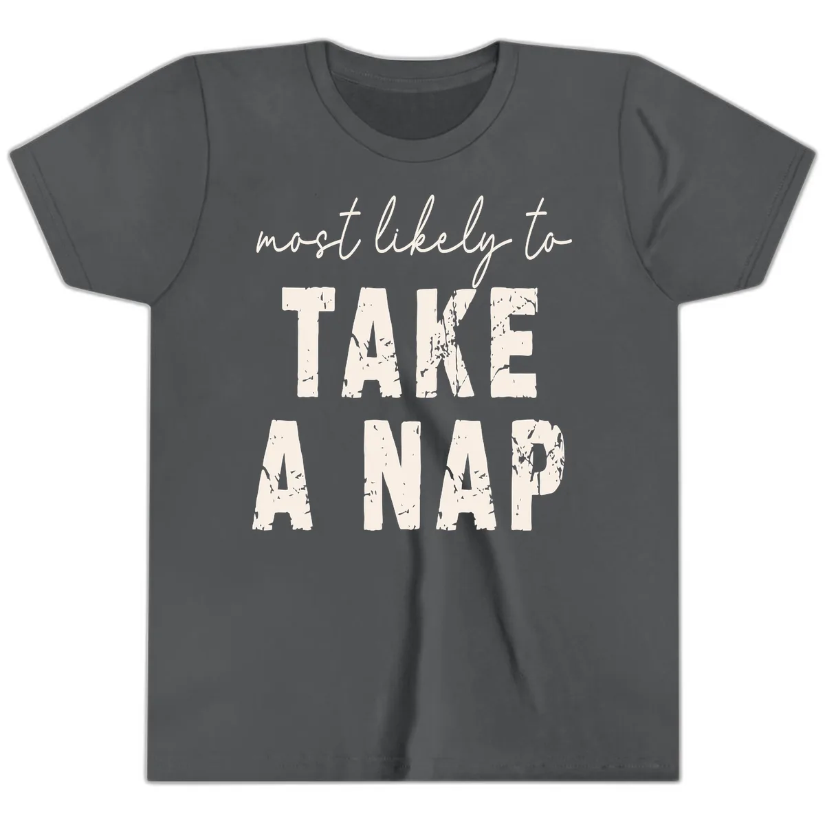 Most Likely To Take A Nap Youth T-Shirt in Asphalt