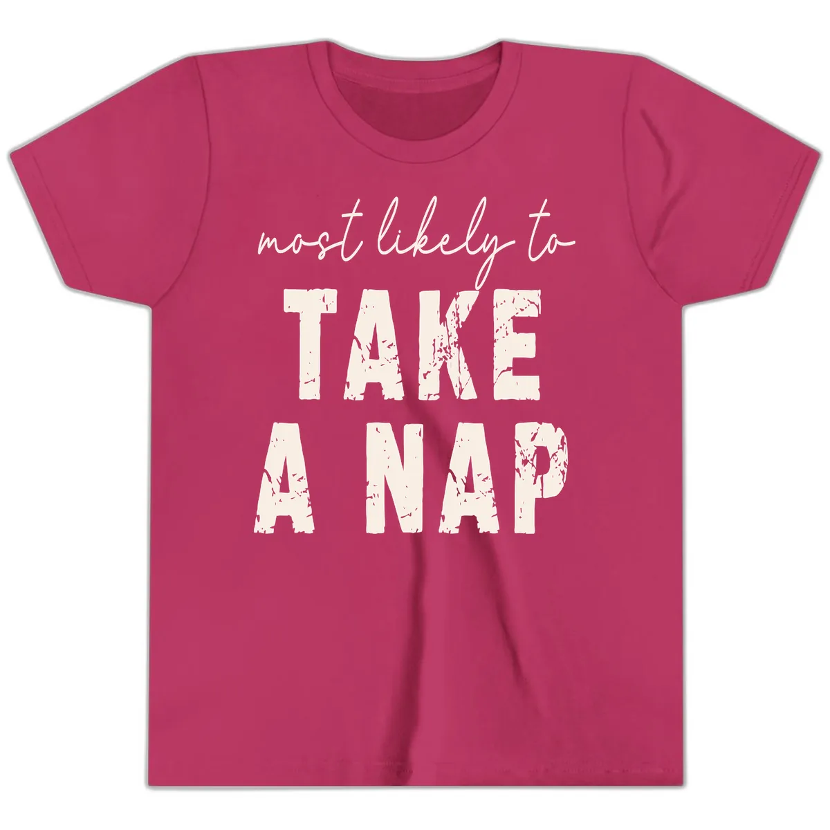 Most Likely To Take A Nap Youth T-Shirt in Berry