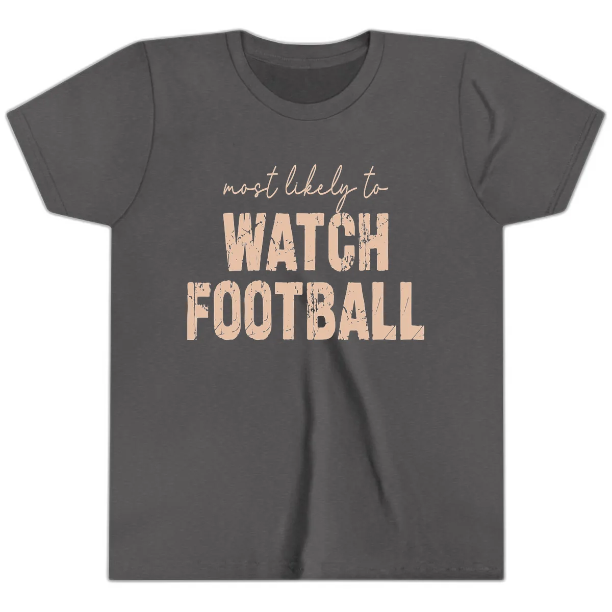 Most Likely To Watch Football Youth T-Shirt in Dark Heather Grey