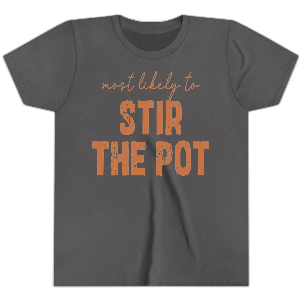 Most Likely To Stir The Pot Youth T-Shirt in Dark Heather Grey