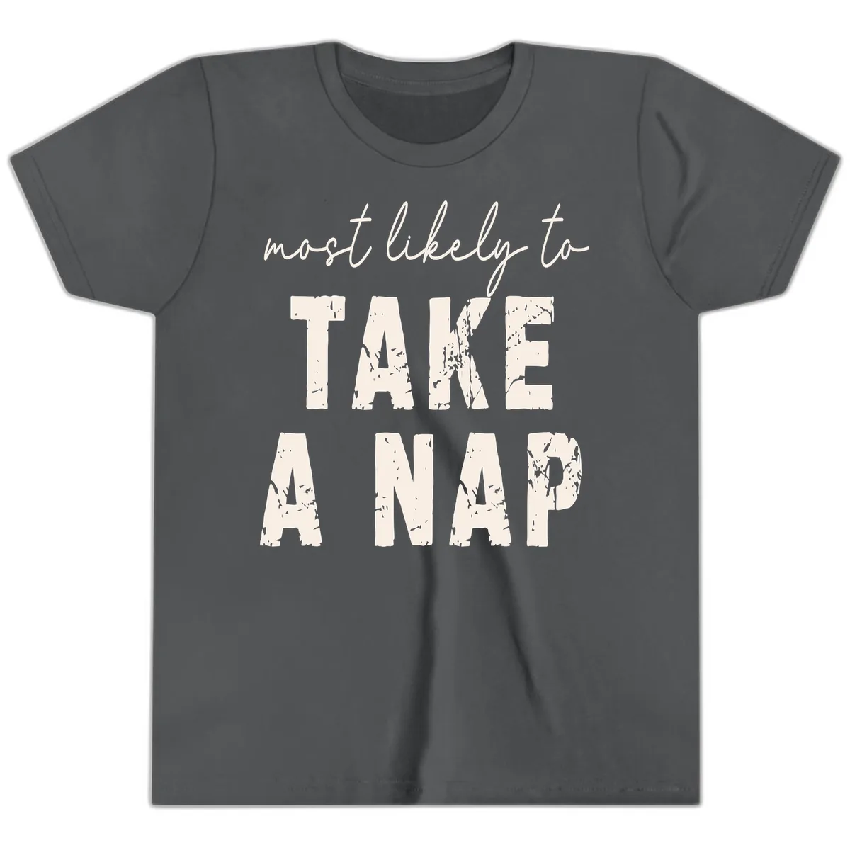 Most Likely To Take A Nap Youth T-Shirt in Asphalt