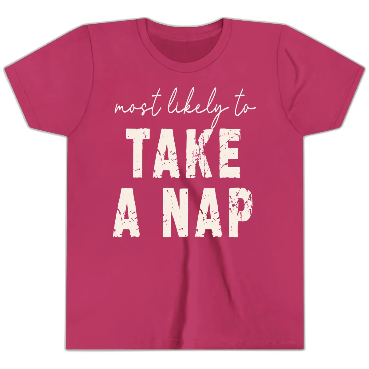 Most Likely To Take A Nap Youth T-Shirt in Berry