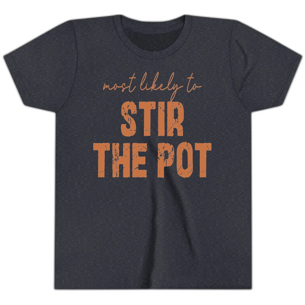 Most Likely To Stir The Pot Youth T-Shirt in Heather Navy