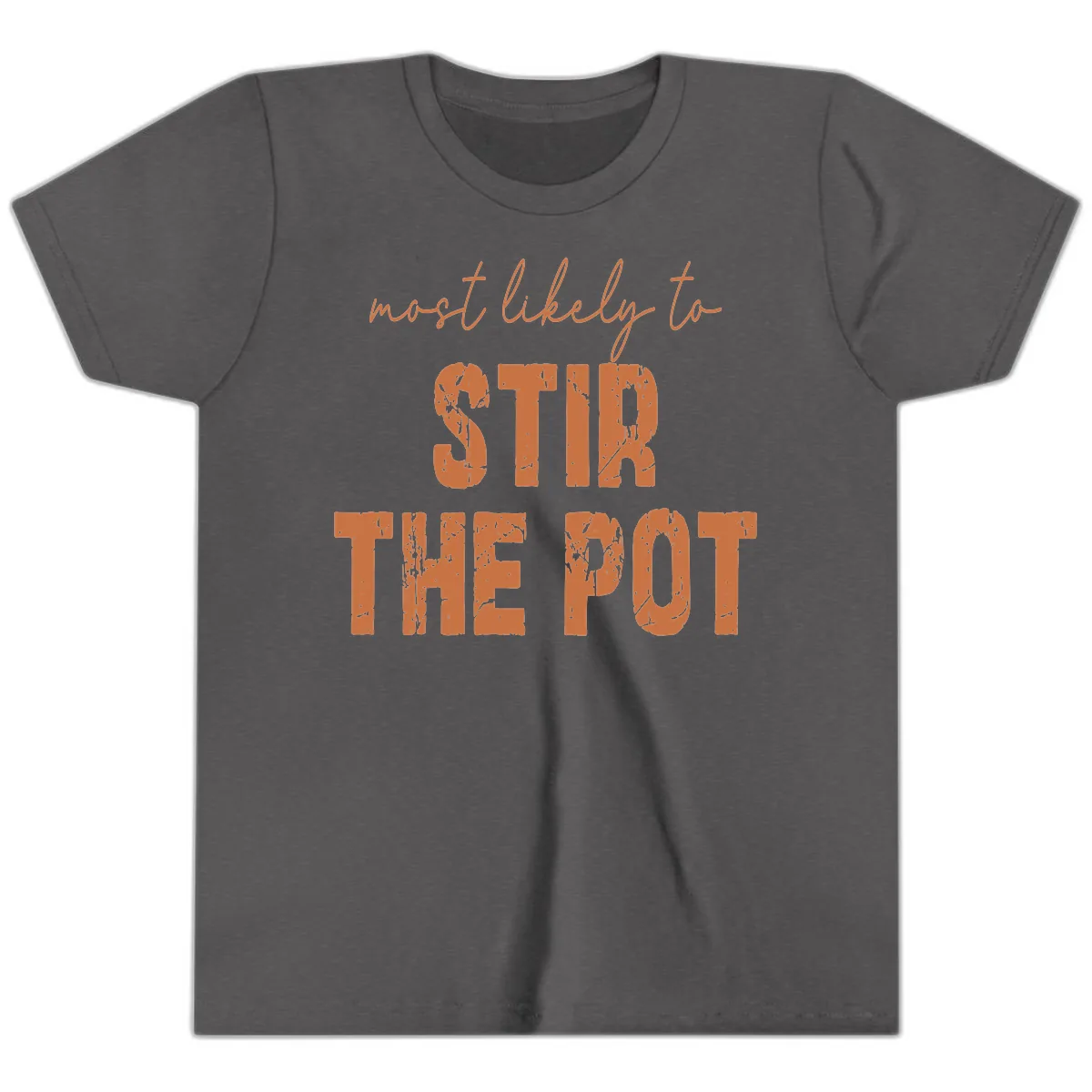 Most Likely To Stir The Pot Youth T-Shirt in Dark Heather Grey