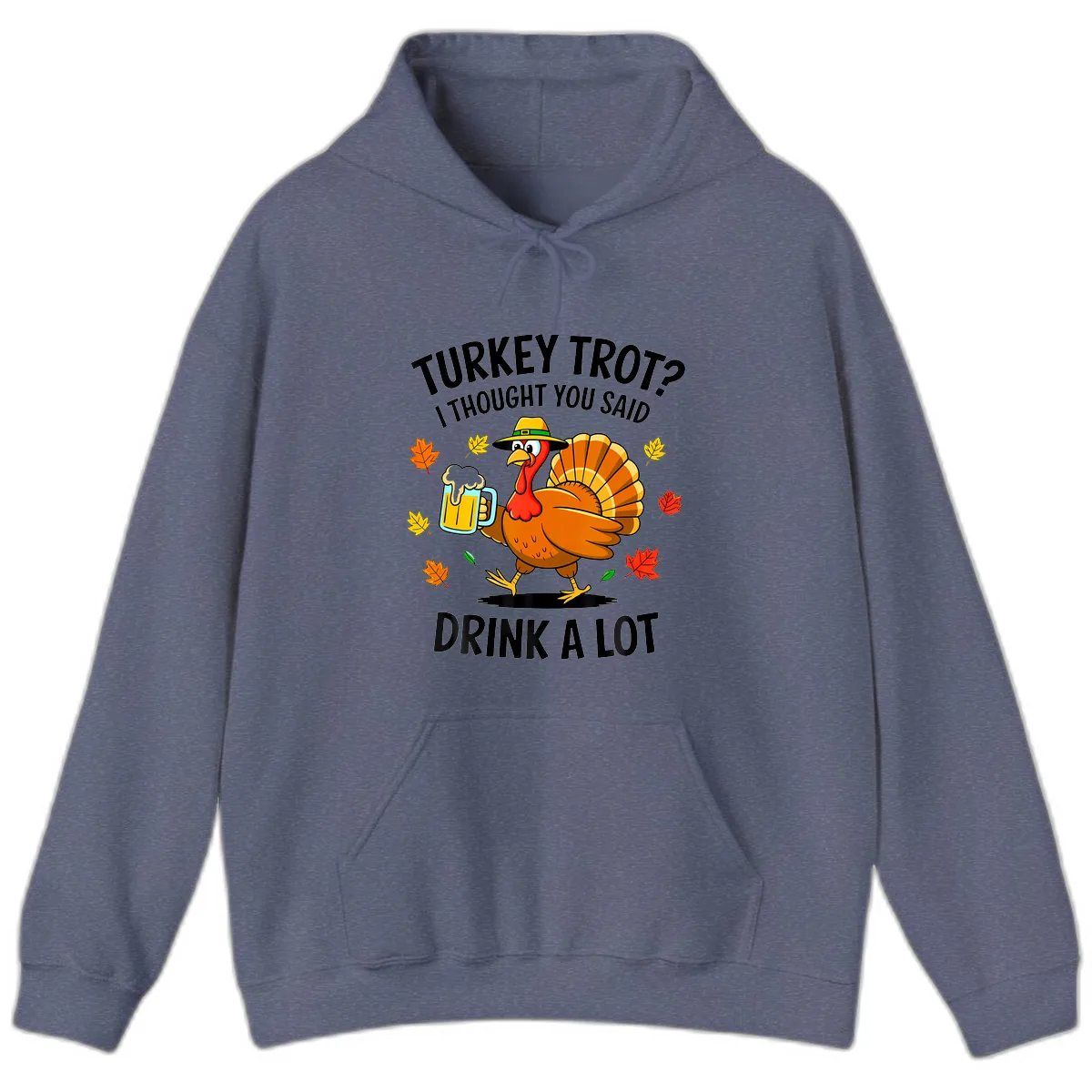 Turkey Trot Drink A Lot Hoodie in Heather Navy