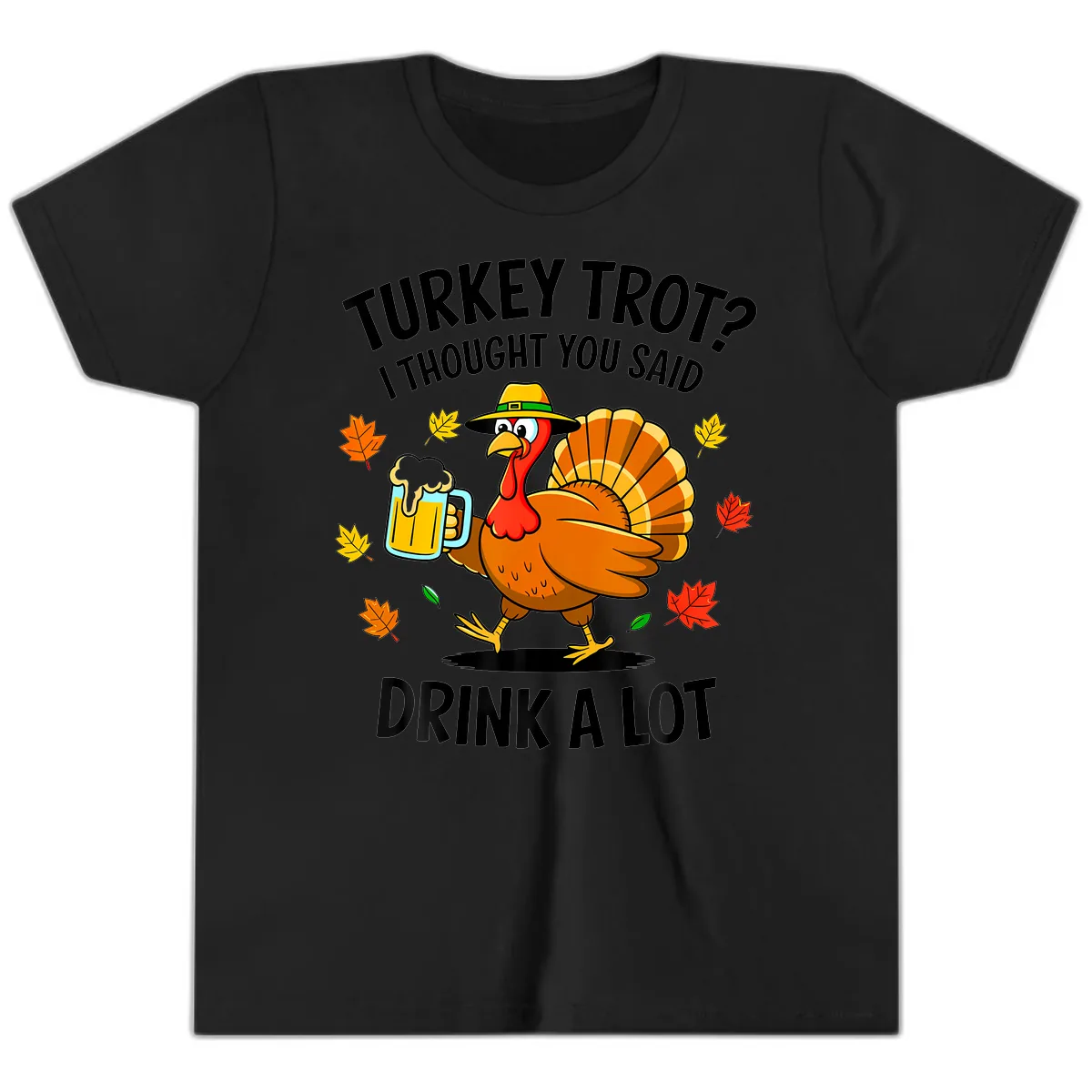 Turkey Trot Drink A Lot Youth T-Shirt in Black