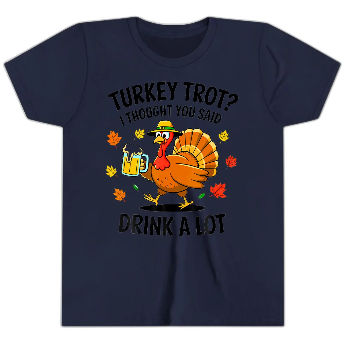 Turkey Trot Drink A Lot Youth T-Shirt in Navy