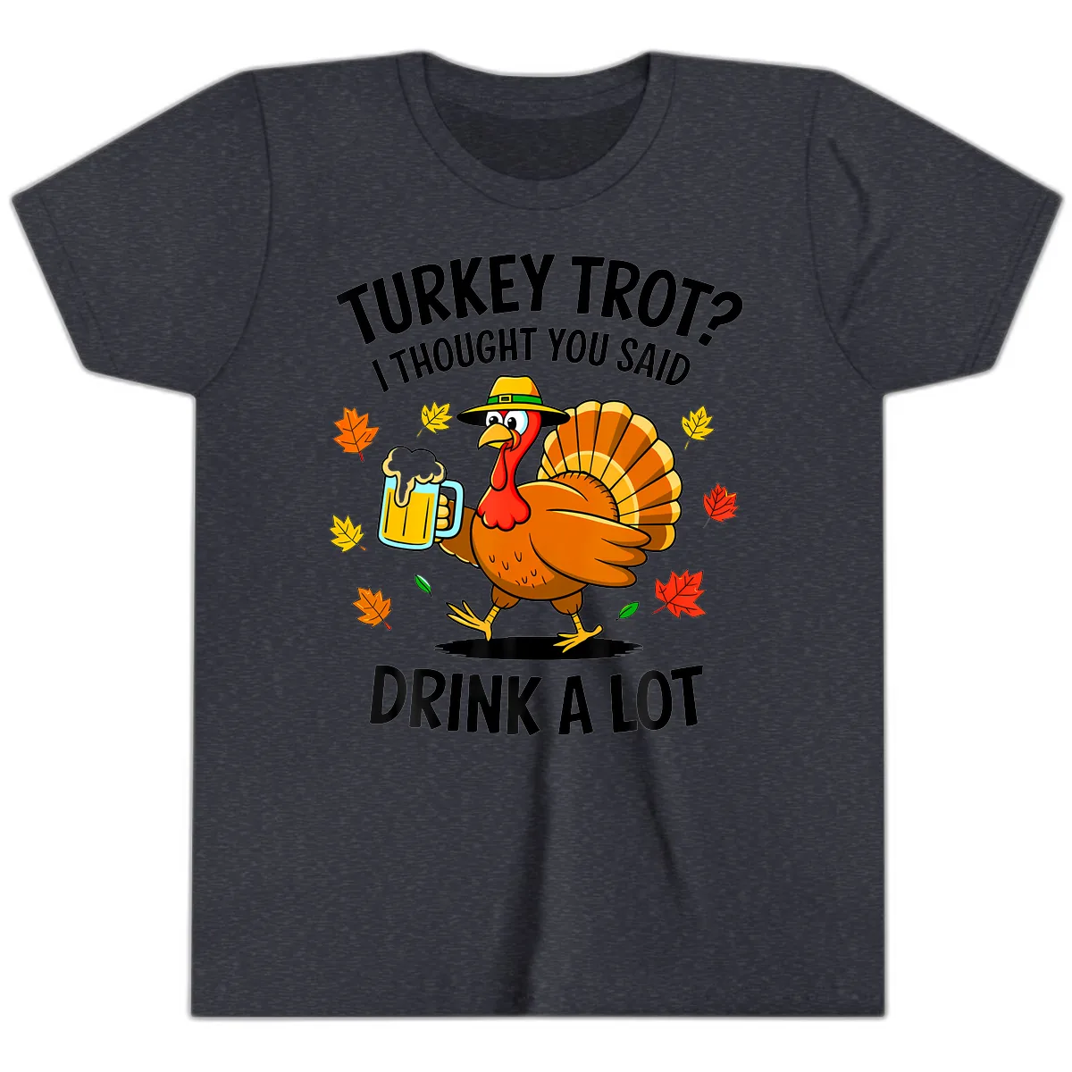 Turkey Trot Drink A Lot Youth T-Shirt in Heather Navy