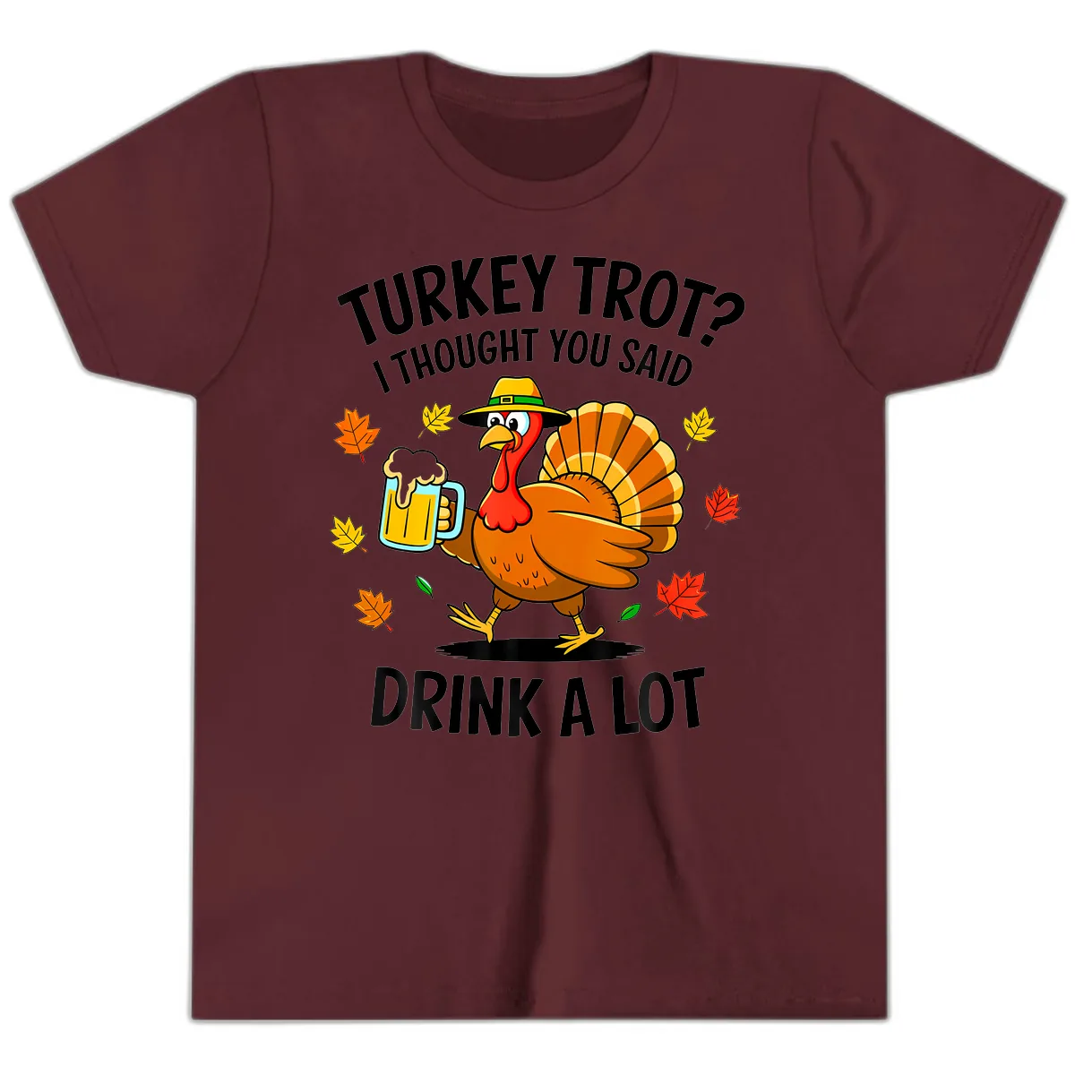 Turkey Trot Drink A Lot Youth T-Shirt in Maroon