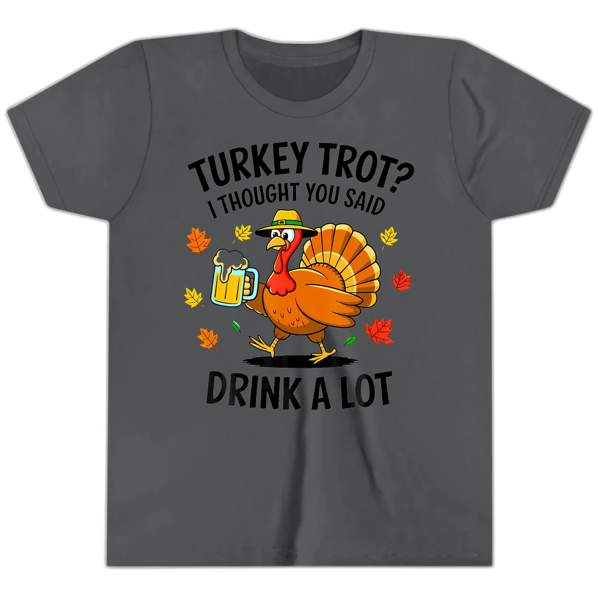 Turkey Trot Drink A Lot Youth T-Shirt in Asphalt