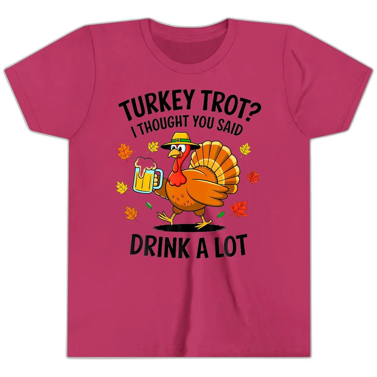 Turkey Trot Drink A Lot Youth T-Shirt in Berry