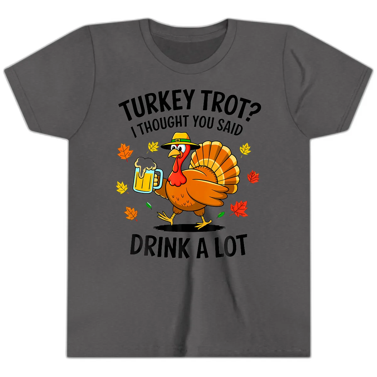 Turkey Trot Drink A Lot Youth T-Shirt in Dark Heather Grey