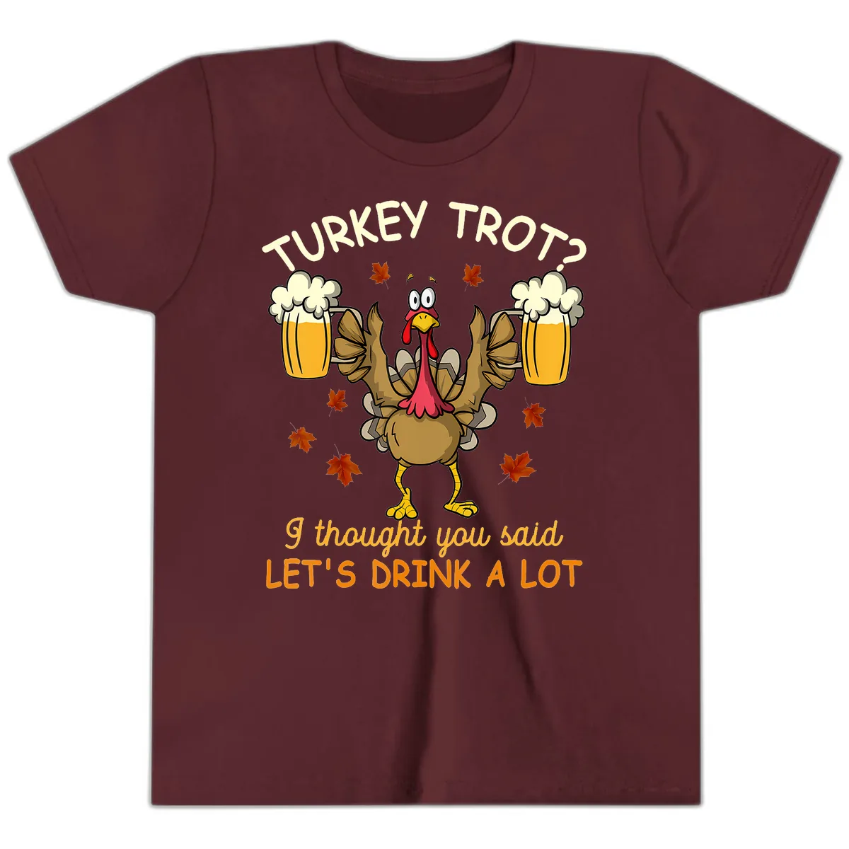 Turkey Trot Drink A Lot Youth T-Shirt in Maroon