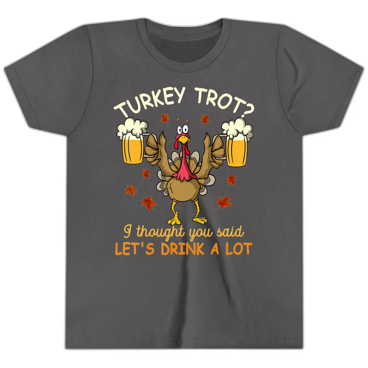 Turkey Trot Drink A Lot Youth T-Shirt in Dark Heather Grey