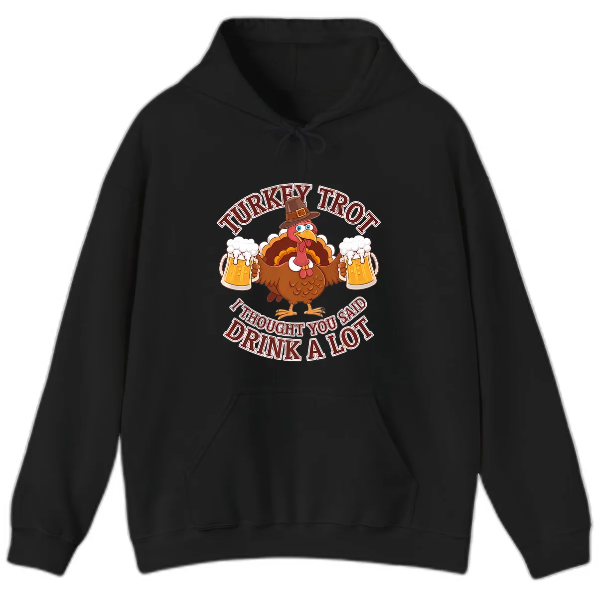 Turkey Trot Drink A Lot Design Hoodie in Black