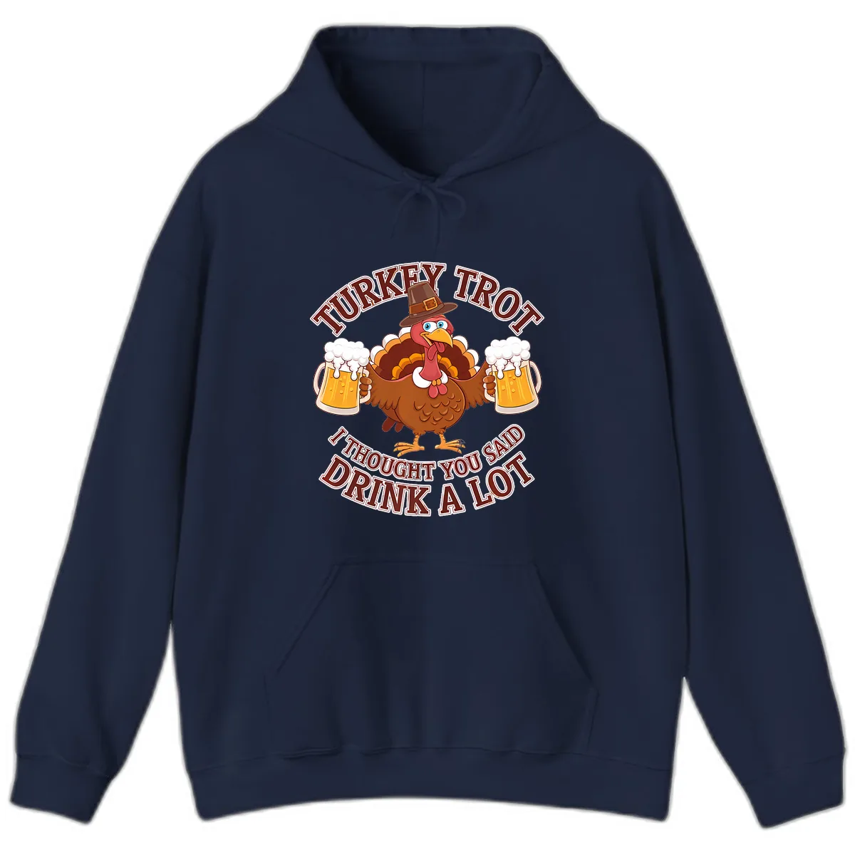 Turkey Trot Drink A Lot Design Hoodie in Navy