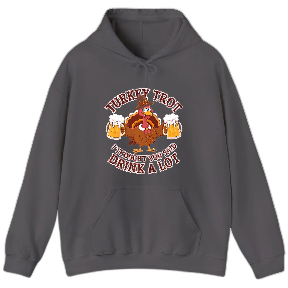 Turkey Trot Drink A Lot Design Hoodie in Charcoal