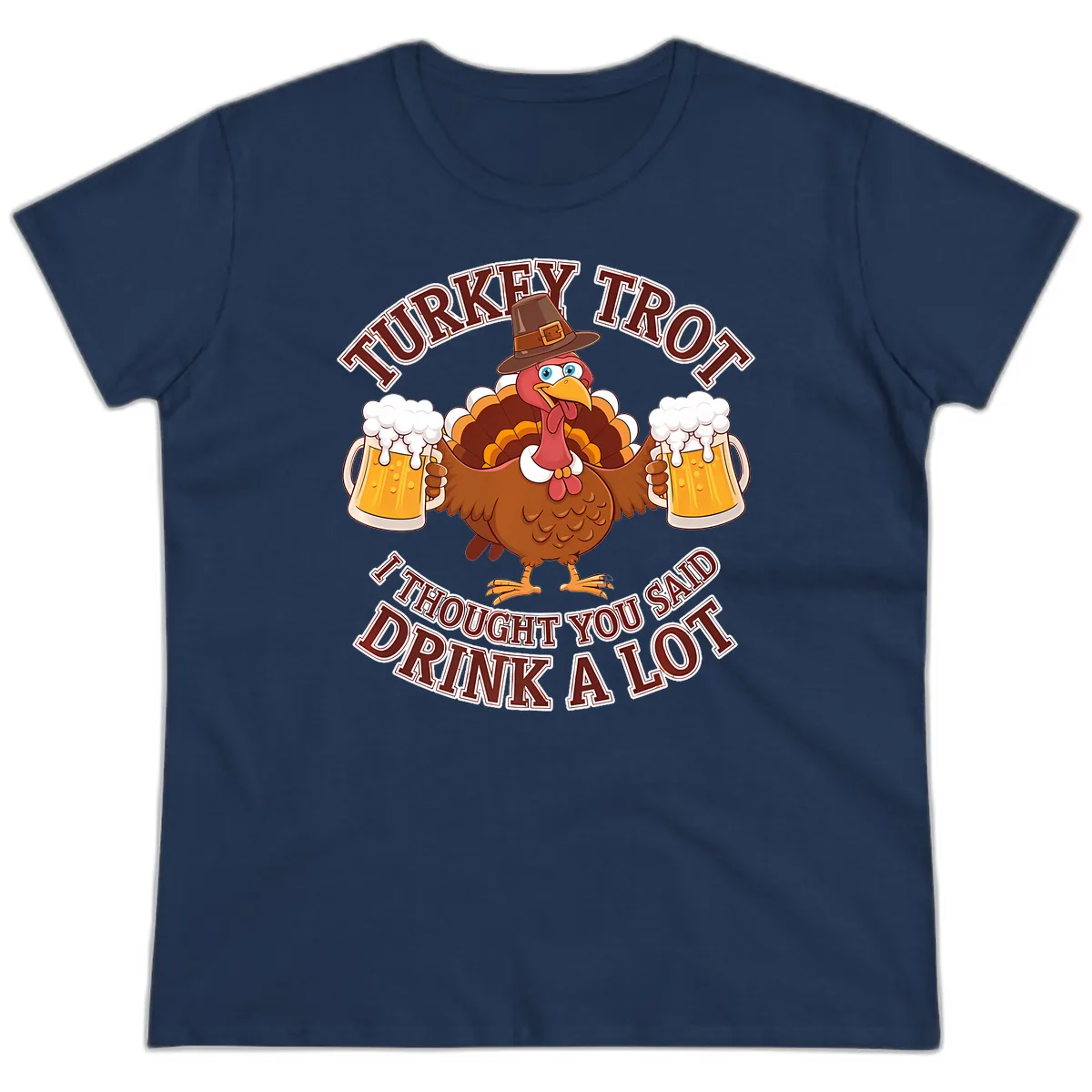 Turkey Trot Drink A Lot Design Ladies Tee in Navy