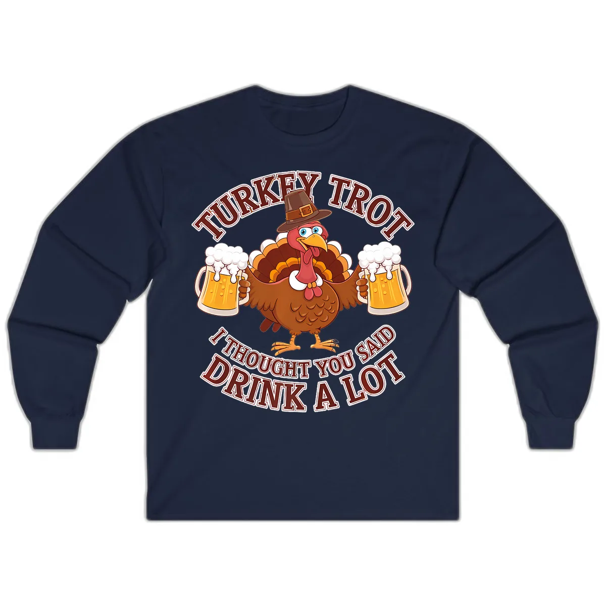 Turkey Trot Drink A Lot Design Long Sleeve in Navy