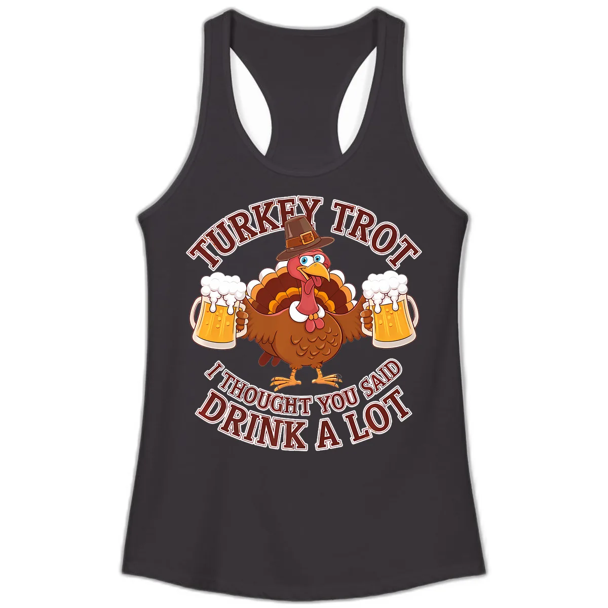 Turkey Trot Drink A Lot Design Ladies Tank in Black