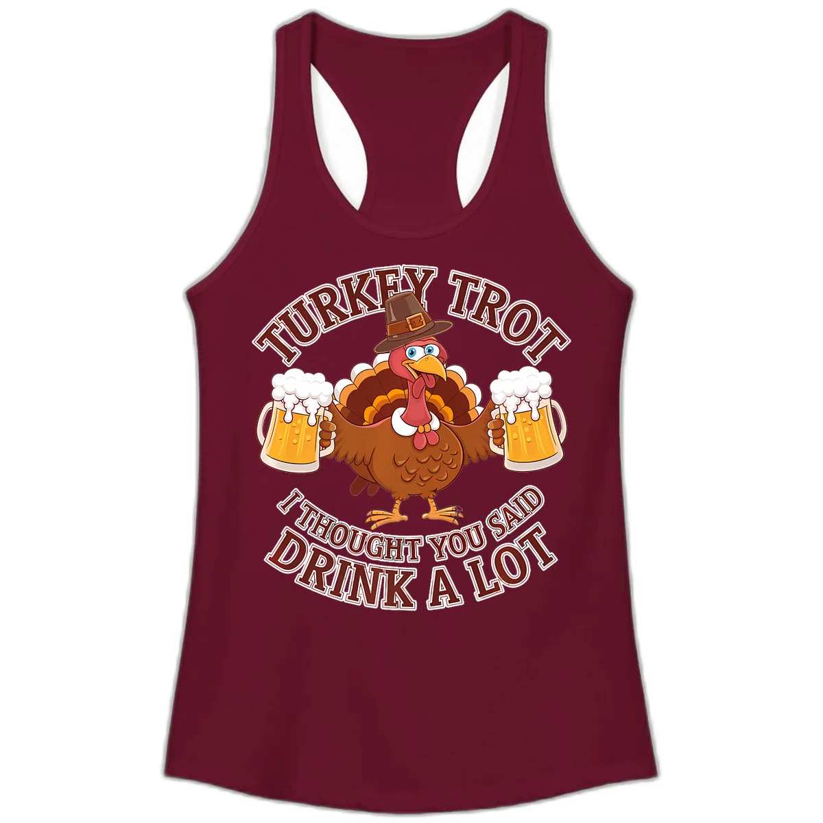 Turkey Trot Drink A Lot Design Ladies Tank in Solid Cardinal Red