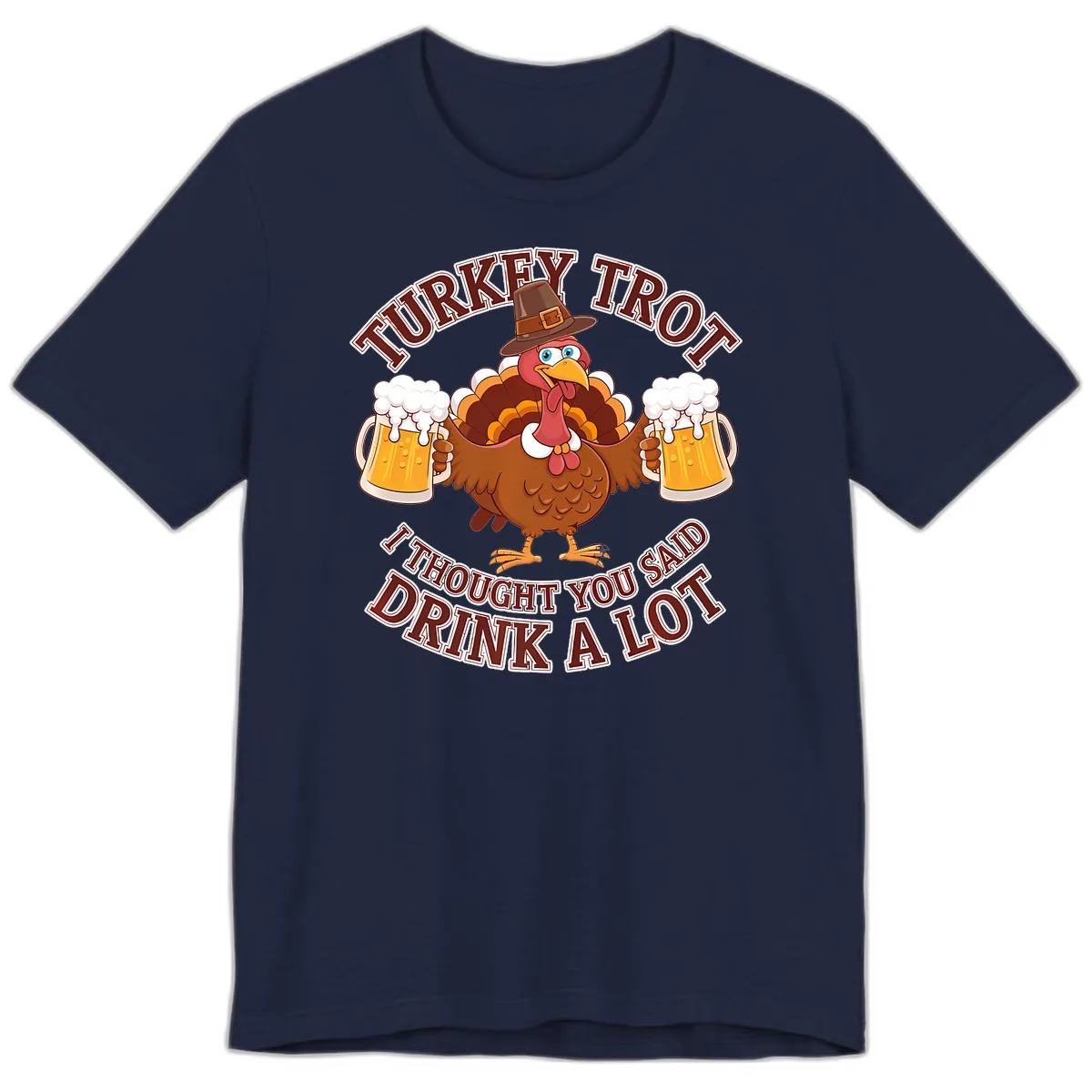 Turkey Trot Drink A Lot Design Premium T-Shirt in Navy