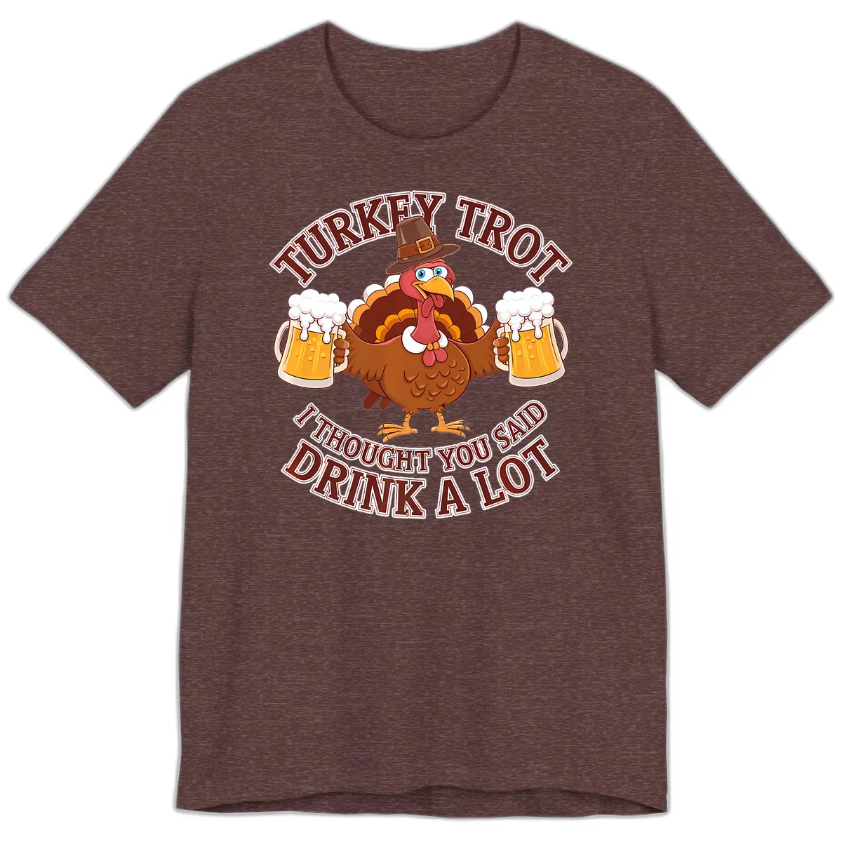Turkey Trot Drink A Lot Design Premium T-Shirt in Heather Maroon