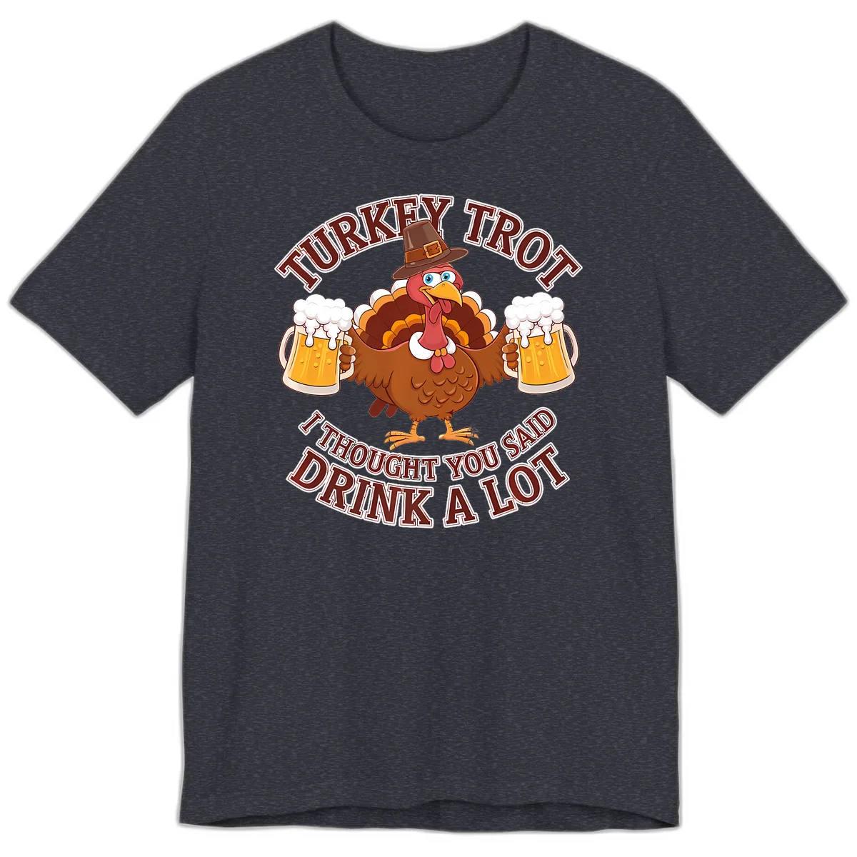 Turkey Trot Drink A Lot Design Premium T-Shirt in Heather Navy