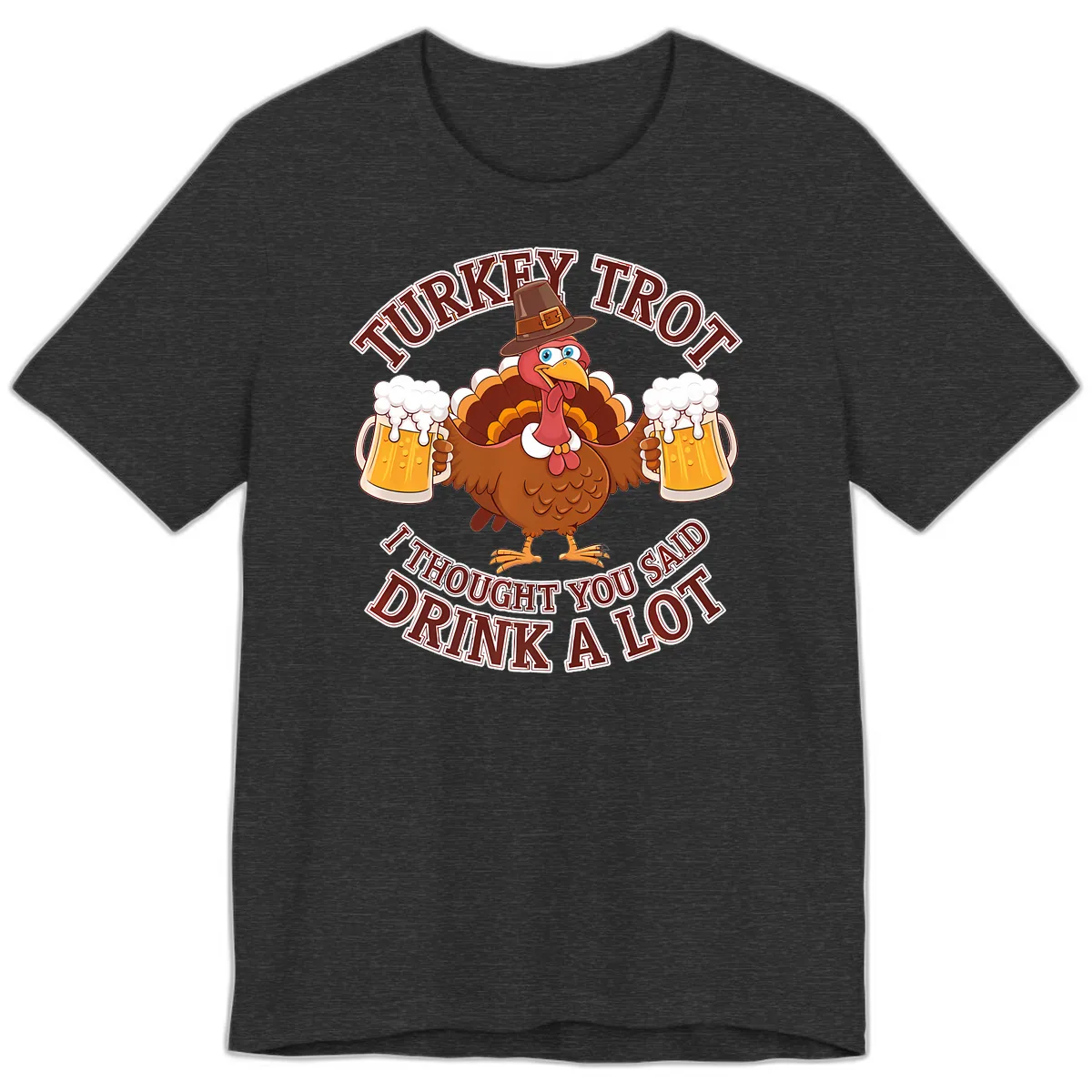 Turkey Trot Drink A Lot Design Premium T-Shirt in Dark Grey Heather