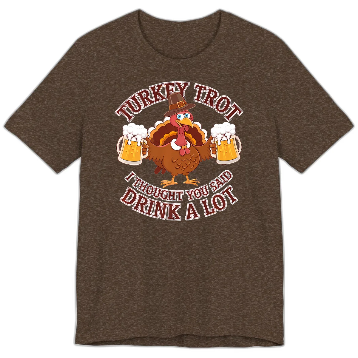 Turkey Trot Drink A Lot Design Premium T-Shirt in Heather Brown