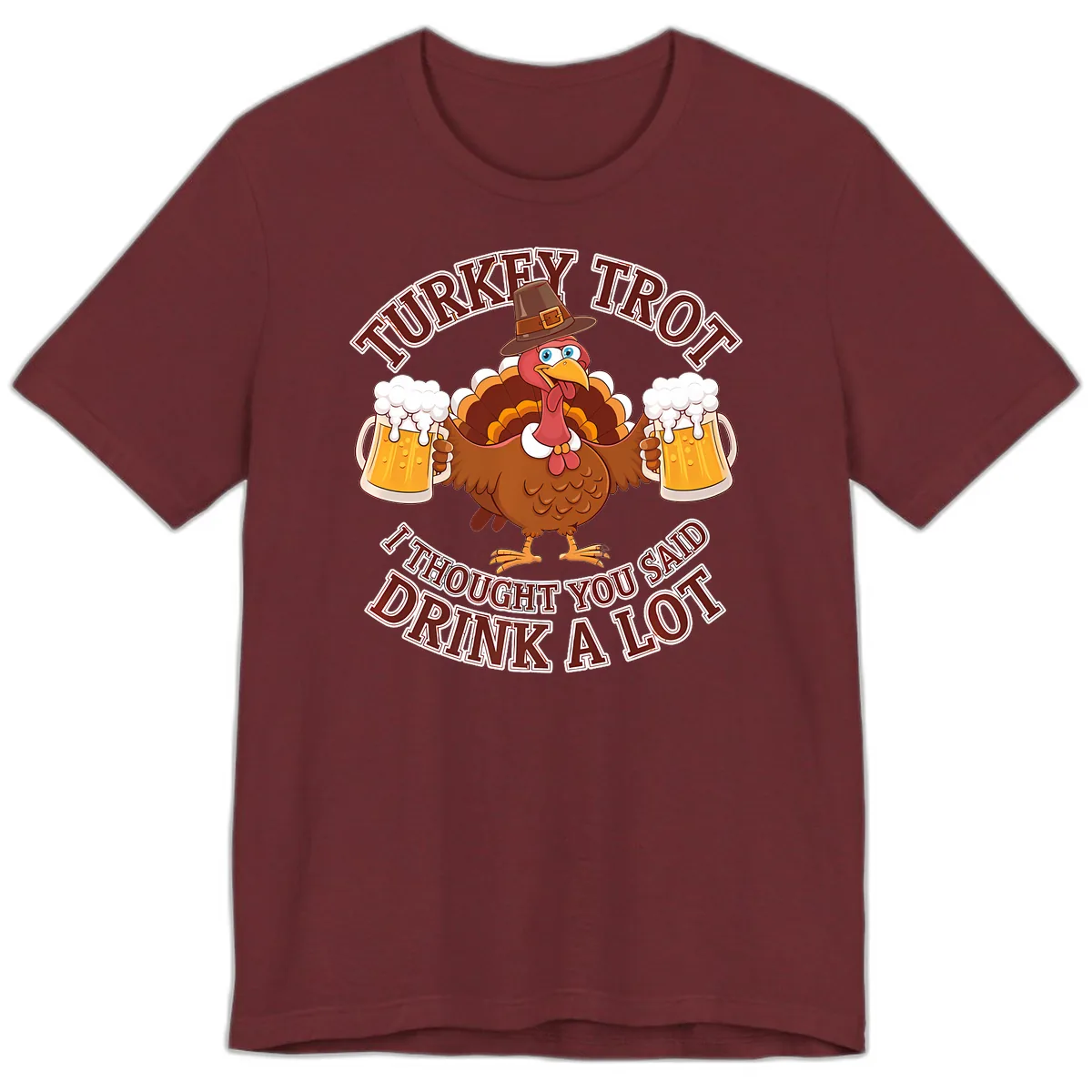 Turkey Trot Drink A Lot Design Premium T-Shirt in Heather Cardinal