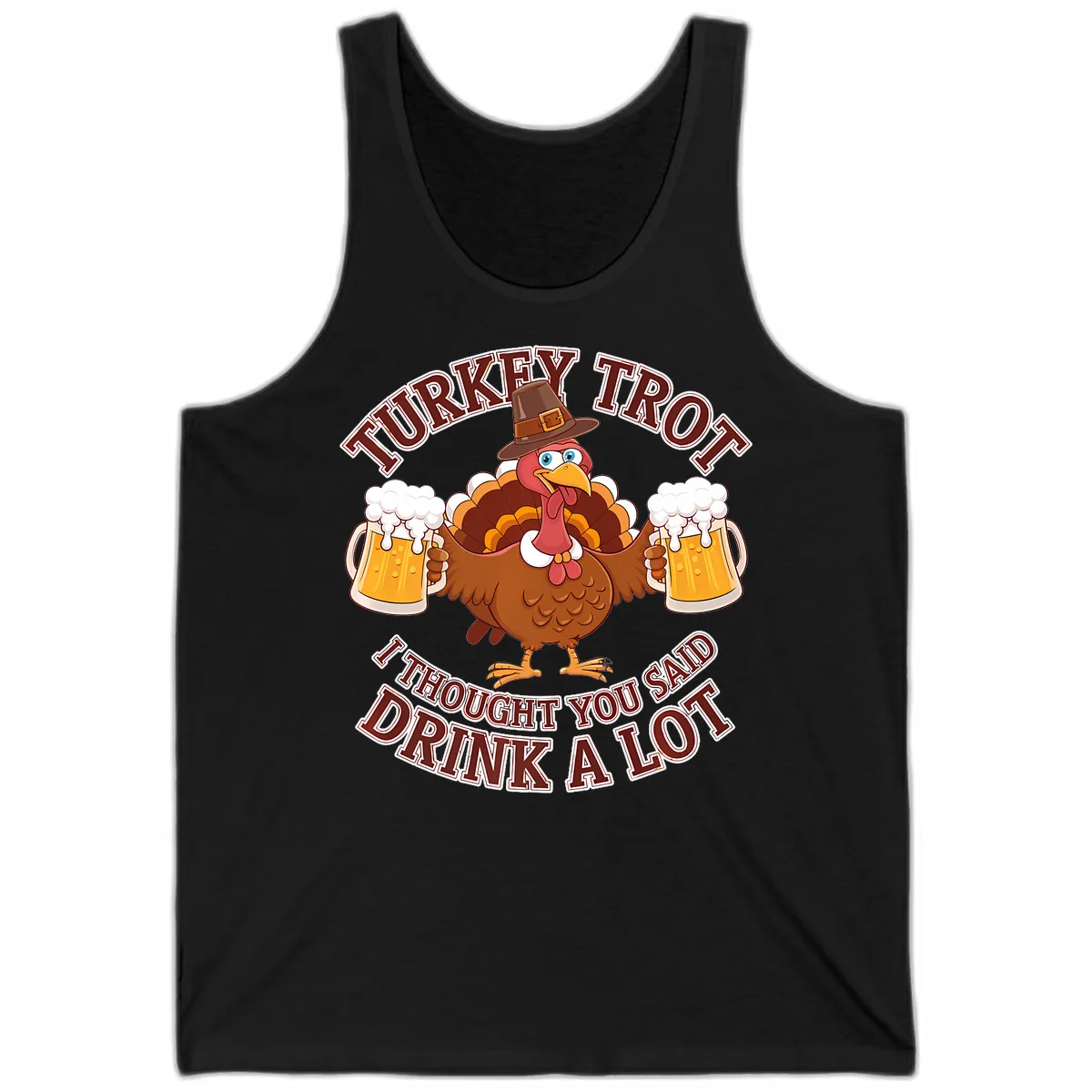 Turkey Trot Drink A Lot Design Tank in Black