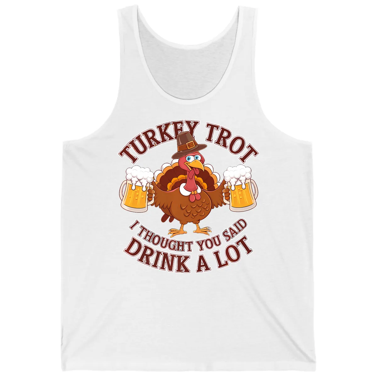 Turkey Trot Drink A Lot Design Tank in White