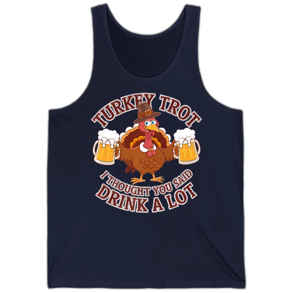 Turkey Trot Drink A Lot Design Tank in Navy