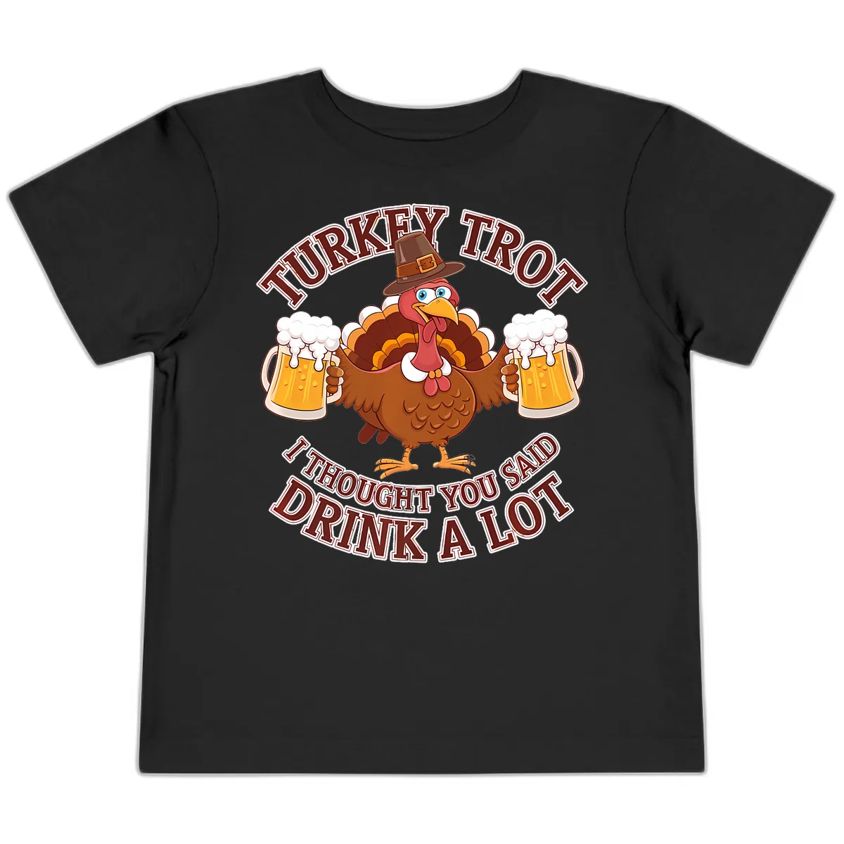 Turkey Trot Drink A Lot Design Toddler T-Shirt in Black